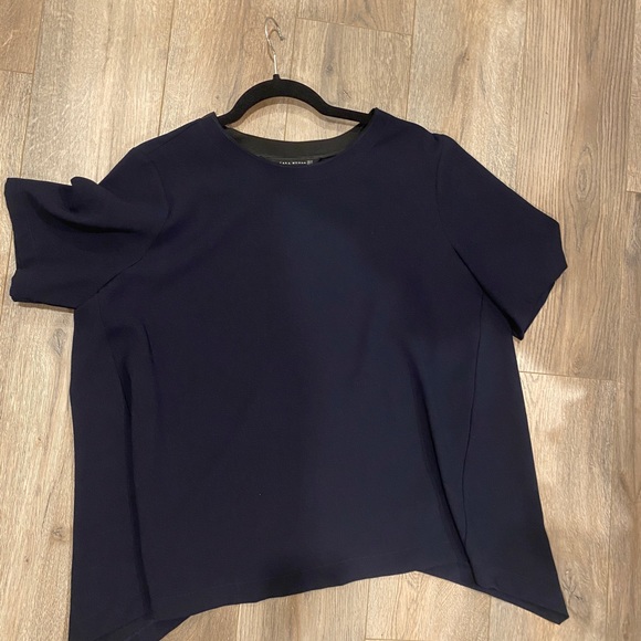 Zara navy blue workwear short sleeve top - Picture 3 of 3